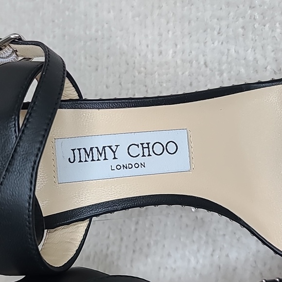 Jimmy Choo Marine 85 Micro-Studded Leather Heel Sandal Black/ Silver - NWT/NIB - Picture 4 of 17